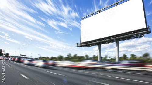 Blank Billboard on Highway with Motion Blur