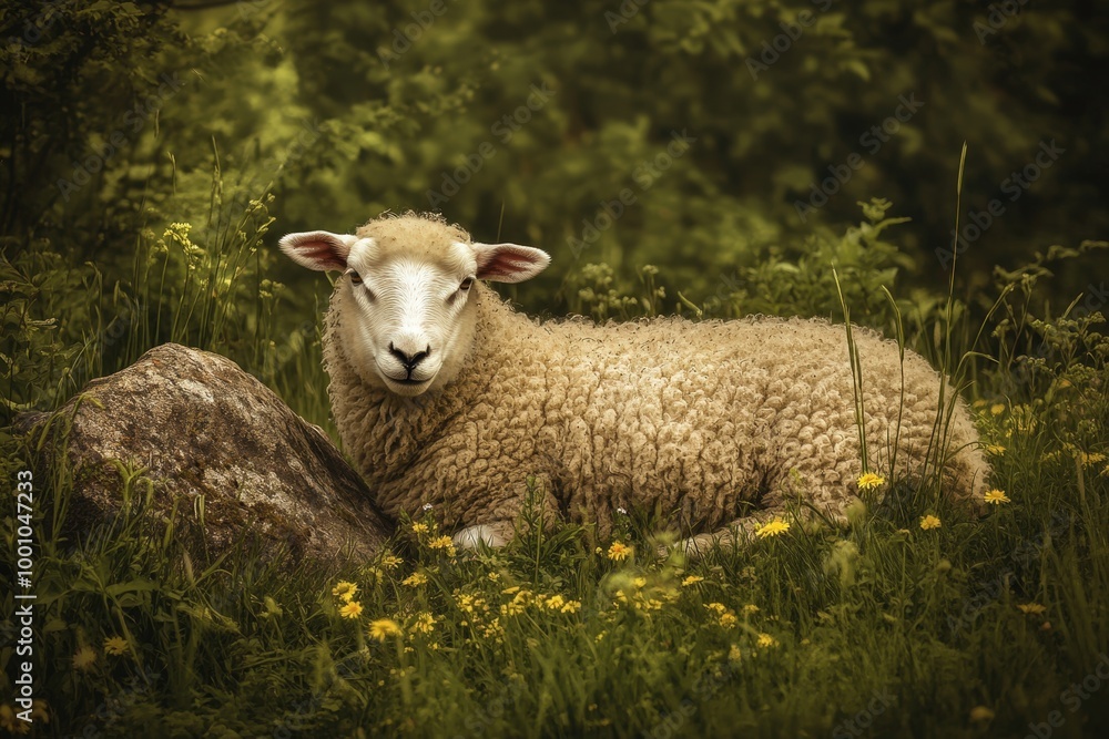 Peaceful sheep in a lush meadow Peaceful sheep in a lush meadow