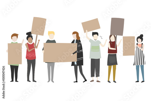 Peaceful protest png clipart, people holding sign on transparent background