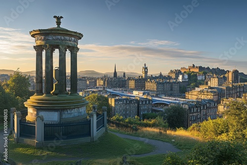 Scenic view of historic city skyline with ornate monument