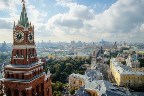 Panoramic view of moscow city skyline with kremlin and red square