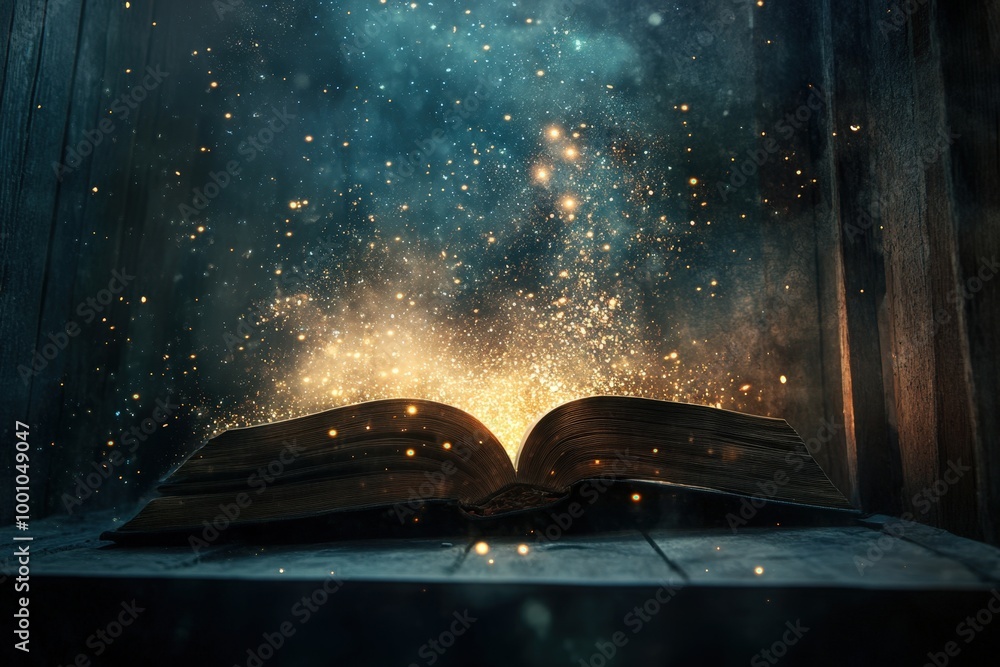 Fototapeta premium magical book with sparkling lights