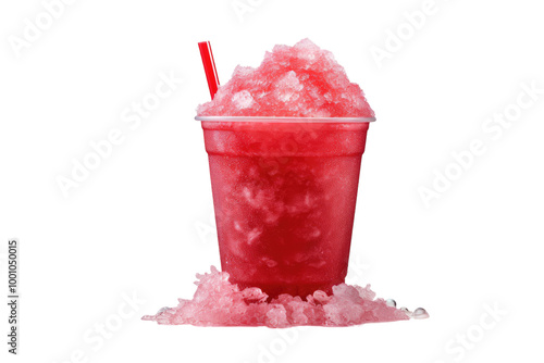 Delicious Strawberry Slushie with a Fresh Strawberry Garnish Isolated on Transparent Background photo