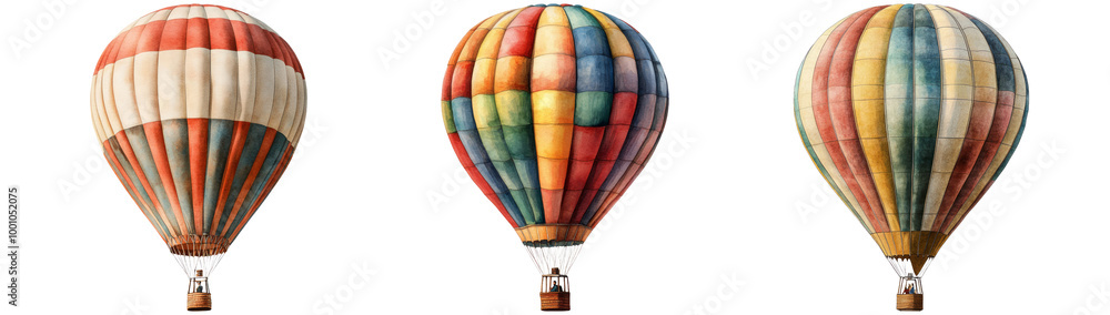 Fototapeta premium Colorful Hot Air Balloons in Clear Sky Isolated on Transparent Background