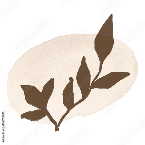 Watercolor botanical png line drawing, abstract leaf illustration for bullet journal on transparent background
