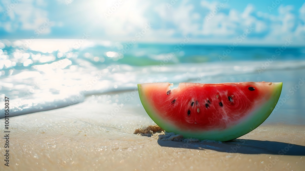 A slice of watermelon on the beach with classy earrings A slice of watermelon on the beach with classy earrings