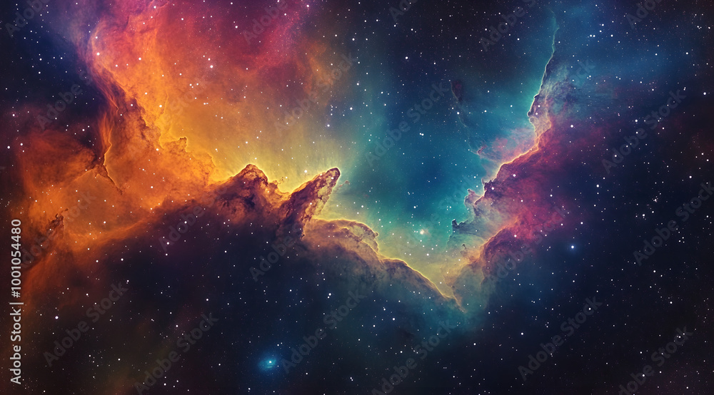 A vibrant nebula swirling beautifully with an array of colors in the vastness of space, showcasing cosmic beauty A vibrant nebula swirling beautifully with an array of colors in the vastness of space, showcasing cosmic beauty