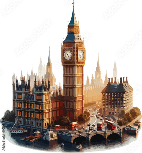  Famous British Clock Tower Big Ben Isolate Vector Illustration
