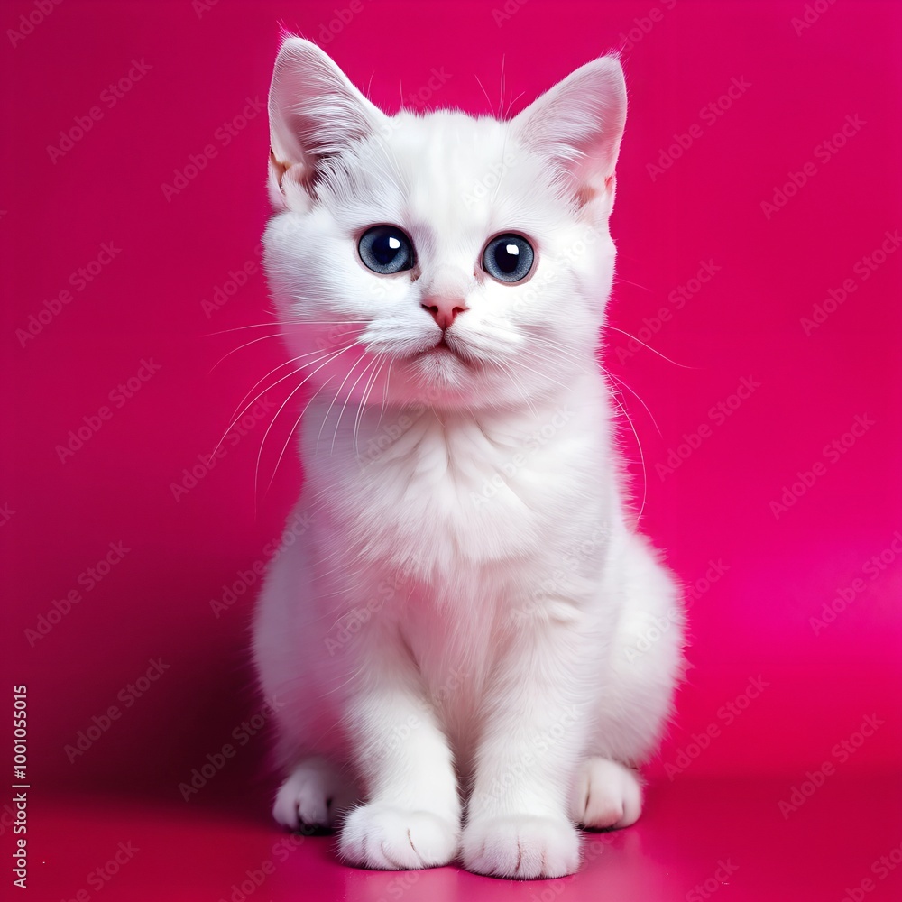 Elegant White Kitten on Pink Elegant White Kitten on Pink
