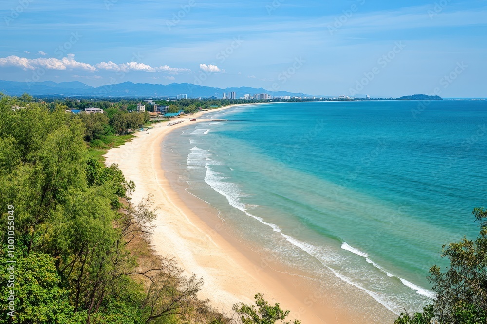 Stunning tropical beach with turquoise waters and lush greenery Stunning tropical beach with turquoise waters and lush greenery