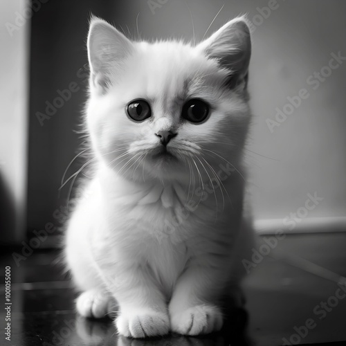 White Kitten in Black and White Photography