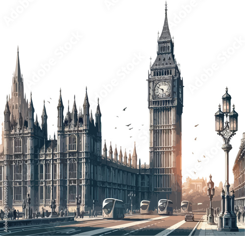  Famous British Clock Tower Big Ben Isolate Vector Illustration
