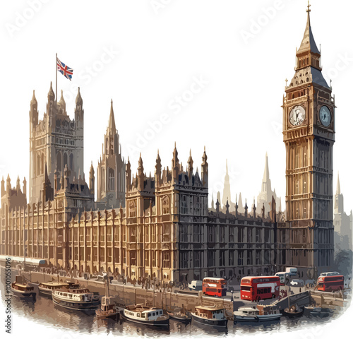  Famous British Clock Tower Big Ben Isolate Vector Illustration
