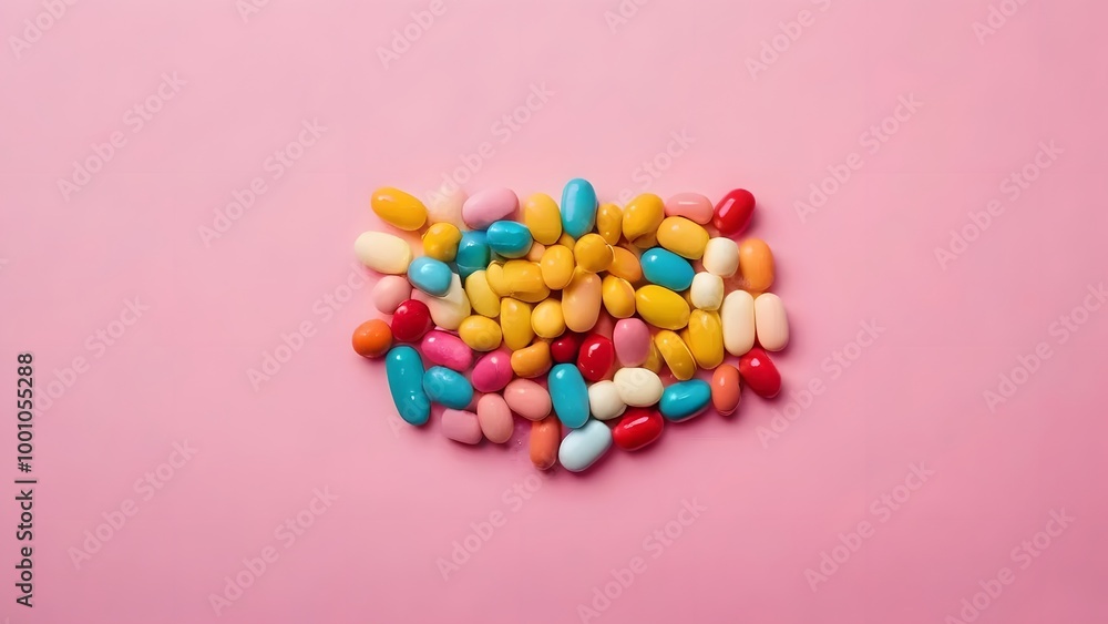 pink background with distributed tablets pink background with distributed tablets
