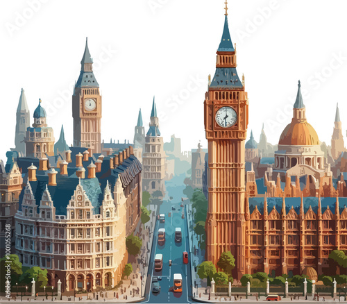  Famous British Clock Tower Big Ben Isolate Vector Illustration
