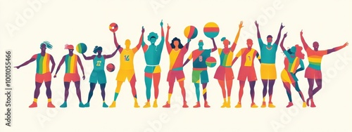 Flat Illustration of Athletes in Rainbow Gear Celebrating Diversity and Inclusion in Sports