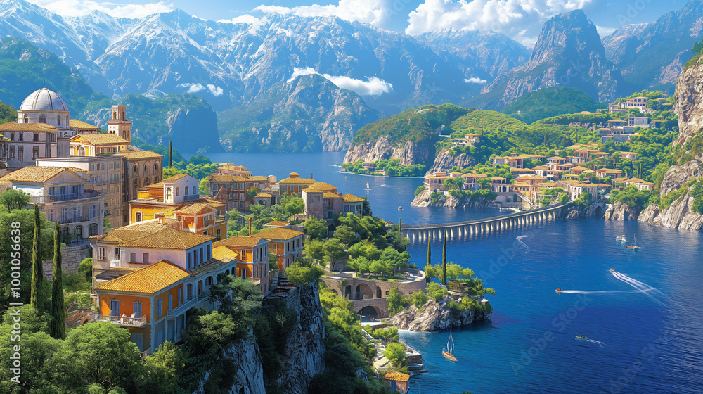 Whimsical Fantasy Scene of a Greek Island with Floating Islands and Magical Creatures Whimsical Fantasy Scene of a Greek Island with Floating Islands and Magical Creatures