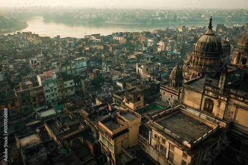 Crowded cityscape with domes and buildings in the distance
