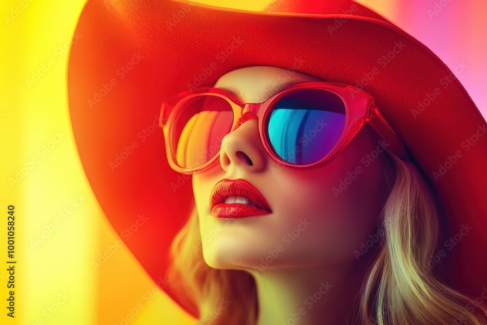Fototapeta premium Vibrant fashion portrait of a woman in colorful sunglasses