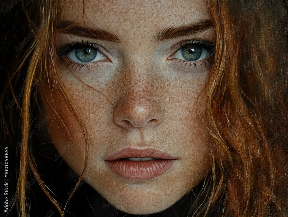 Close-Up Portrait of a Woman with Red Hair and Freckles Close-Up Portrait of a Woman with Red Hair and Freckles