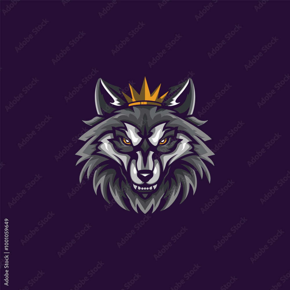 Fototapeta premium Esports gaming logo wolf head with crown