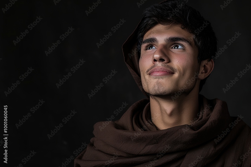 Studio portrait of a young priest in a robe, smiling naturally, reflecting a theme of spirituality Studio portrait of a young priest in a robe, smiling naturally, reflecting a theme of spirituality