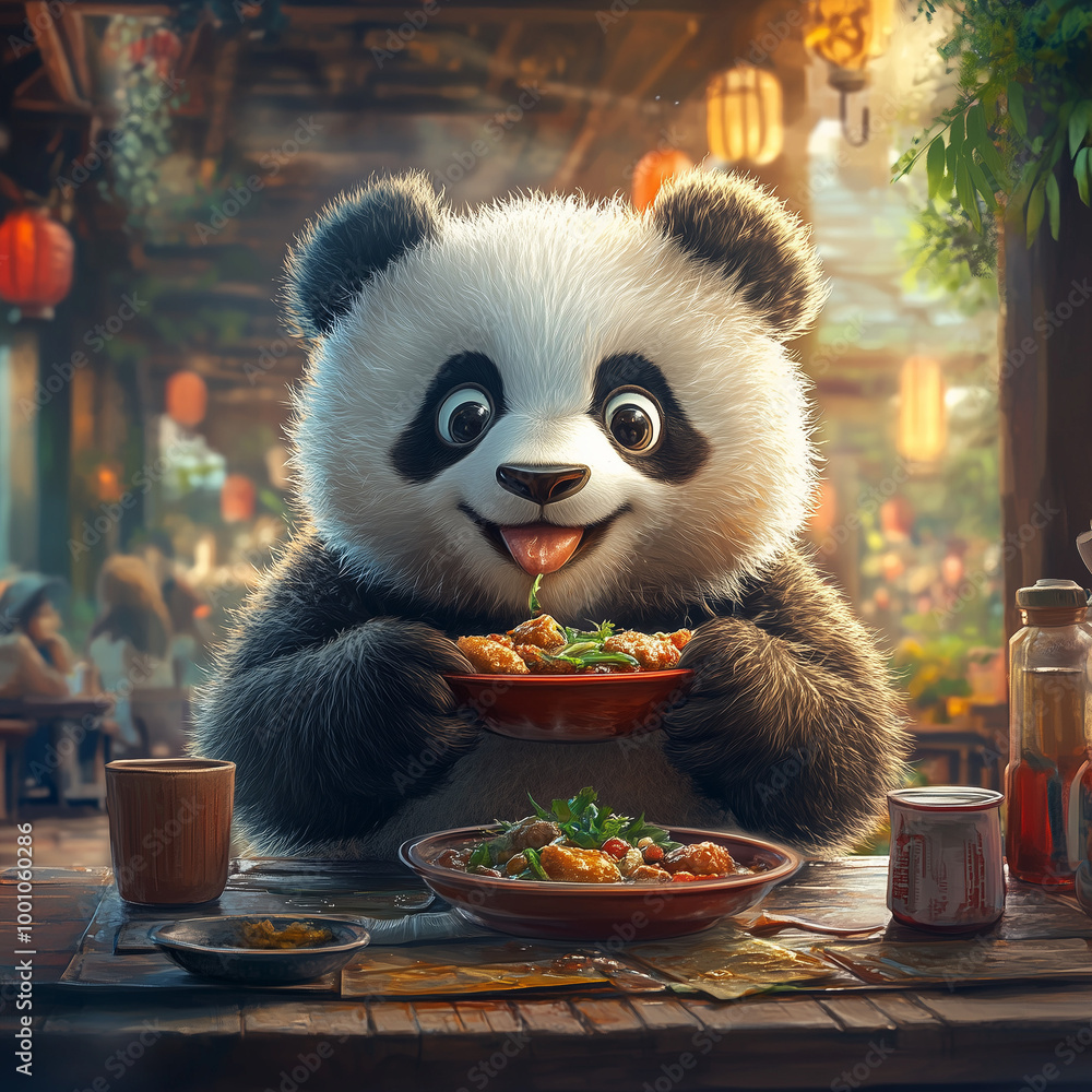 a panda eating soup a panda eating soup