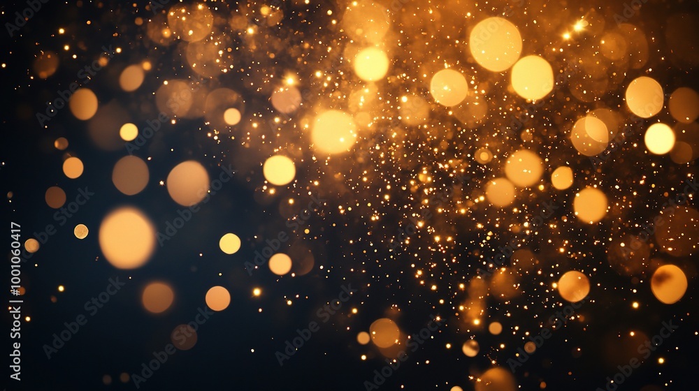 Golden Sparkle Bokeh Effect on Dark Background