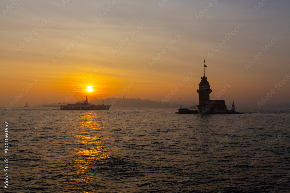 Maiden's Tower in Istanbul with a beautiful sunset and view Maiden's Tower in Istanbul with a beautiful sunset and view