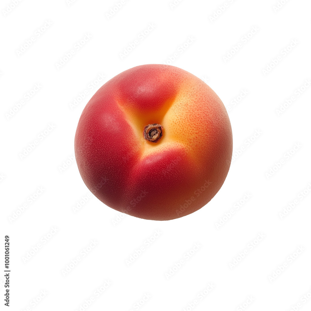Obraz premium Top view of a ripe peach isolated on transparent background: vibrant, juicy, and fresh fruit symbolizing summer sweetness and organic health, perfect for food imagery