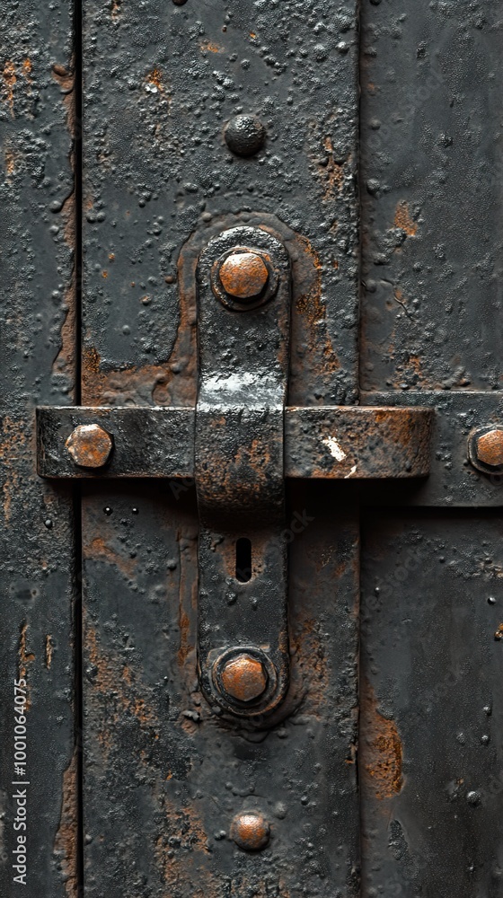 Close-up of Rusty Metal Door with Hinge and Latch Close-up of Rusty Metal Door with Hinge and Latch