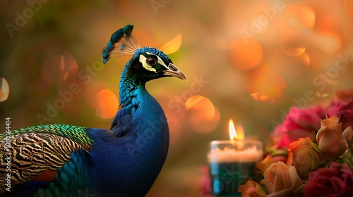 Wallpaper Mural A stately peacock in a tranquil lounge with a colorful candle Torontodigital.ca