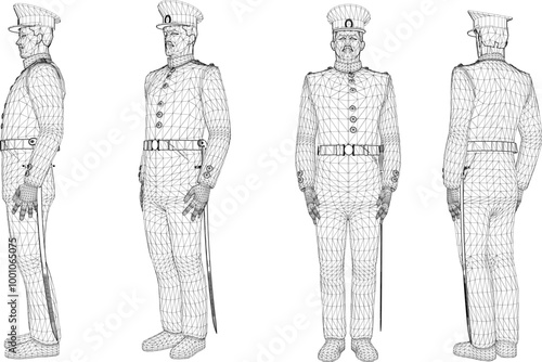 Vector sketch illustration design of naval troops in service uniforms in ready pose