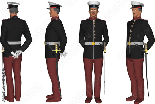 Vector sketch illustration design of naval troops in service uniforms in ready pose