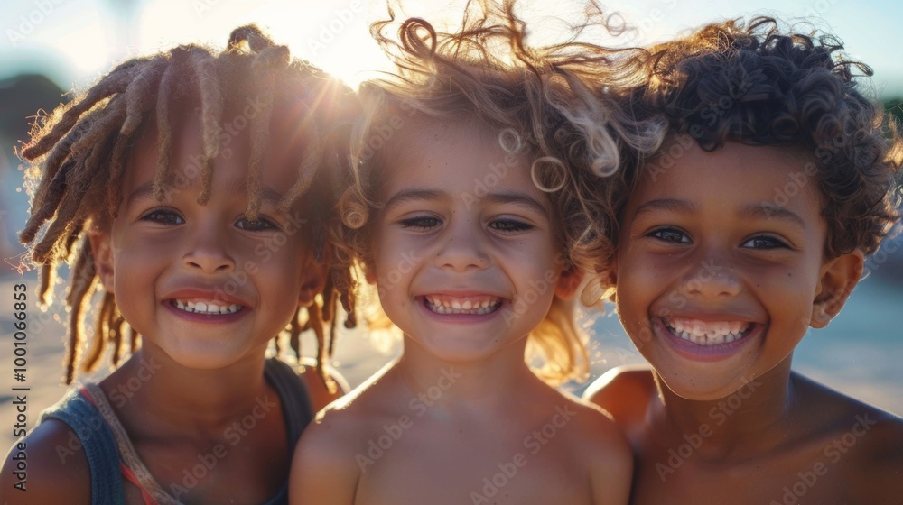 Three happy children with varied hair textures Three happy children with varied hair textures