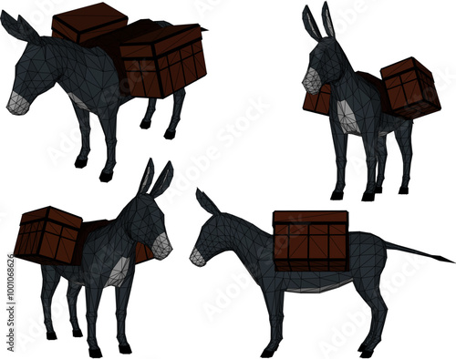 Vector sketch illustration design of a donkey animal carrying a load of goods on a journey 