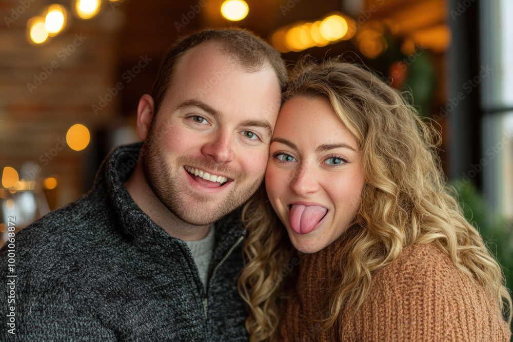 Happy Couple in Cozy Cafe During Evening Hours Happy Couple in Cozy Cafe During Evening Hours
