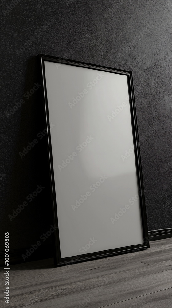 Elegant Wooden Frame Mockup Leaning Against Wall with Sunlit Interior Elegant Wooden Frame Mockup Leaning Against Wall with Sunlit Interior