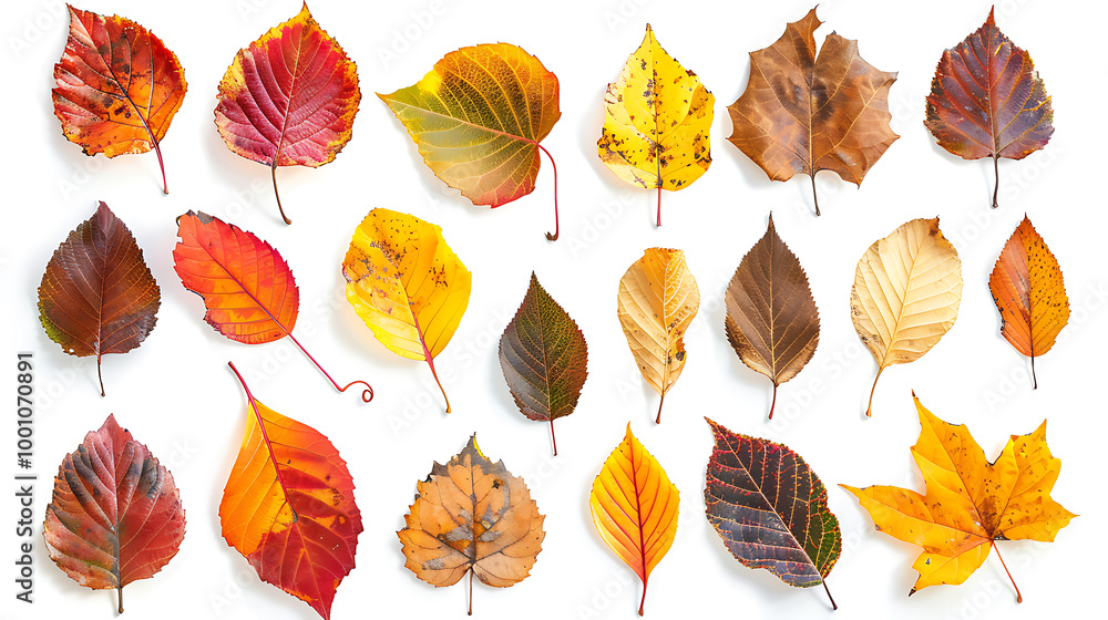 Set of multicolored autumn leaves isolated on white background Set of multicolored autumn leaves isolated on white background