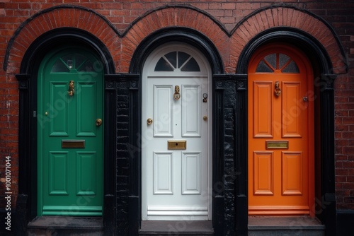 Colorful Doors on Brick Wall