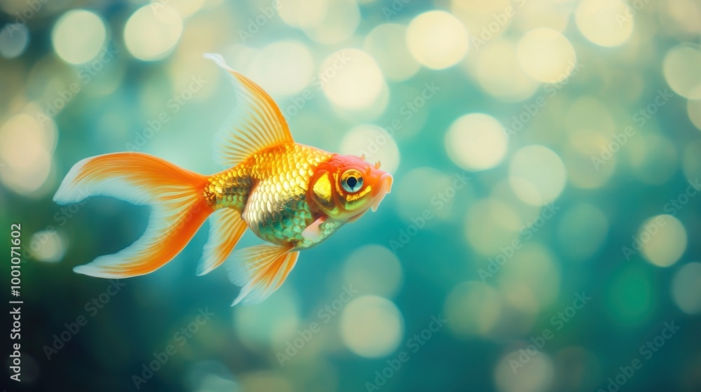 Golden Fish Swimming in Blue Water Golden Fish Swimming in Blue Water
