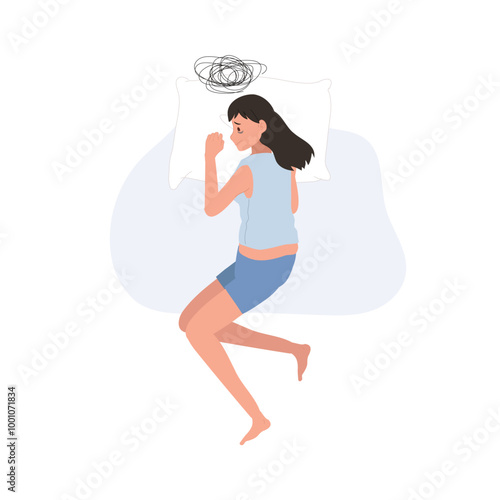 Insomnia and Sleep Problems. Sleepless Woman with Dark Circles in Pajamas Struggling with Sleep Deprivation