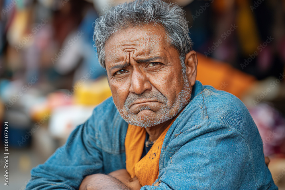 Old Man with Pensive Expressions in Daylight Old Man with Pensive Expressions in Daylight