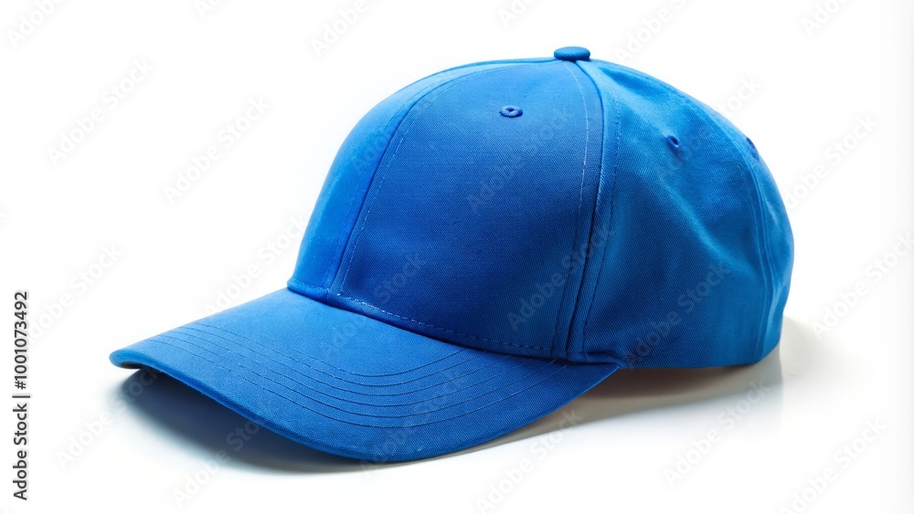 This fashionable blue baseball cap, set against a pristine white background, exemplifies versatility in headwear, This fashionable blue baseball cap, set against a pristine white background, exemplifies versatility in headwear,