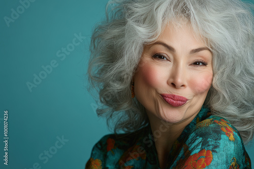 Elegant Mature Woman with Playful Expression photo