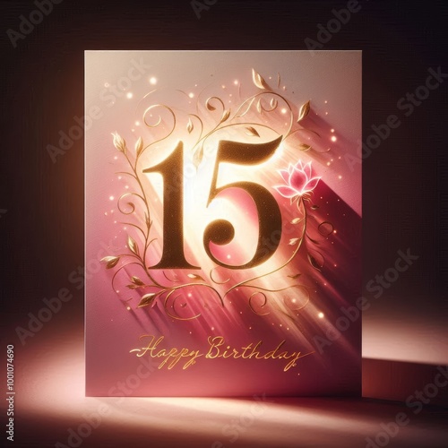 Elegant birthday card featuring the number 15, ideal for a sweet 15 celebration. photo