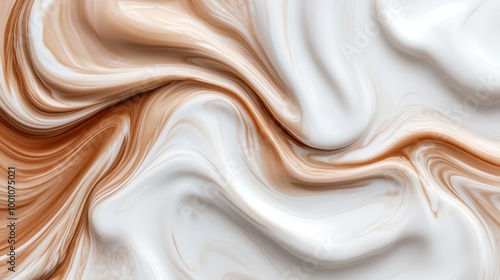 A beautiful depiction of soft fluid patterns in white and light brown colors, creating a serene and harmonious visual effect, perfect as a calming background.