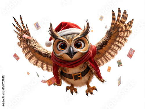 Hoot Hoot Holidays: Festive Owl in Flight - Generated by Generative AI