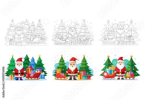 Santa Claus Cartoon Characters. Vector Collection Set
