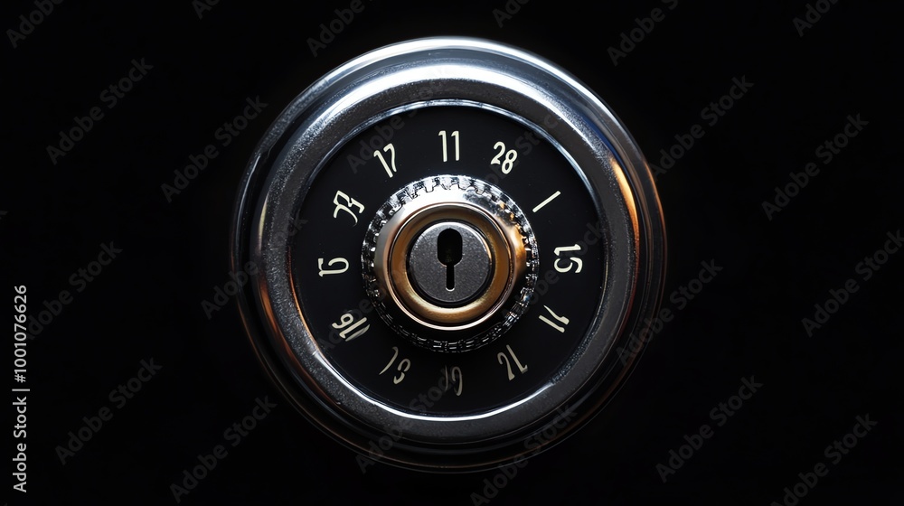 A black combination lock on a black background. A black combination lock on a black background.